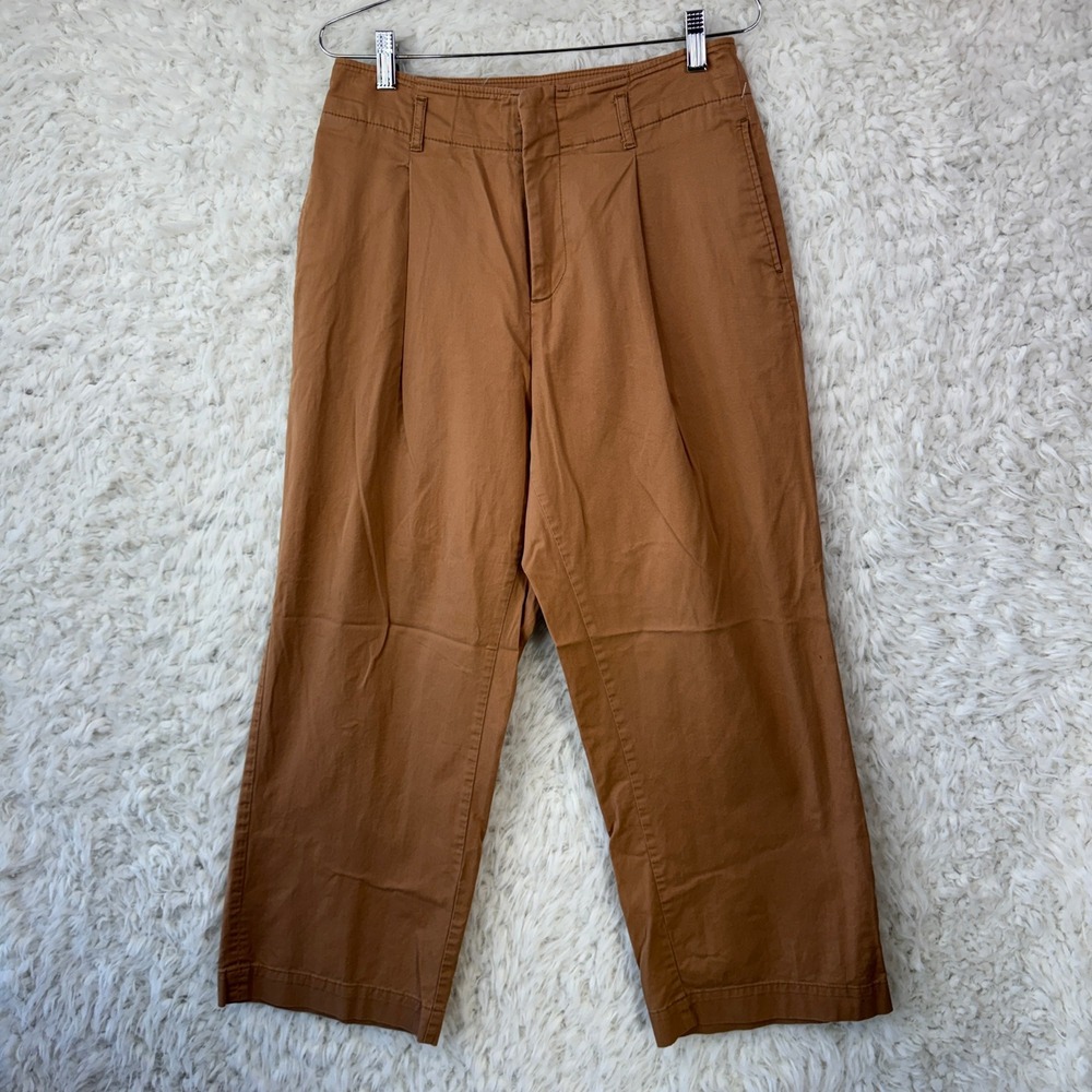 Uniqlo Pleated Chino Pants Size 6 Brown Cropped High Rise Minimalist Chinos